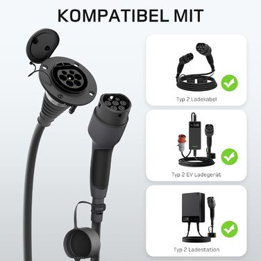 Подовжувач типу 2 10 м, 11 кВт, 16 А 3-фазний зарядний кабель 400 В, клас захисту IP54, сумісний з усіма електромобілями та високопродуктивними електромобілями стандарту IEC62196-2, з футляром для перенесення 11 кВт 10 м