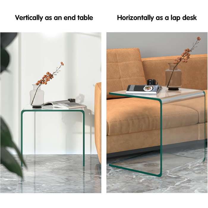Скляний журнальний столик LIFEZEAL, N-подібний, сучасний скляний приставний столик, прозорий стіл для вітальні, офісу, готелю, макс. 30 кг, 45 x 45 x 41 см