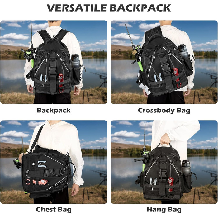 Рюкзак для риболовлі Jueachy, сумка для риболовлі, легка водонепроникна сумка для зберігання риболовлі на відкритому повітрі Тактичні сумки для риболовлі для риболовлі, походів, полювання, риболовлі, рюкзак із тримачами для вудилищ