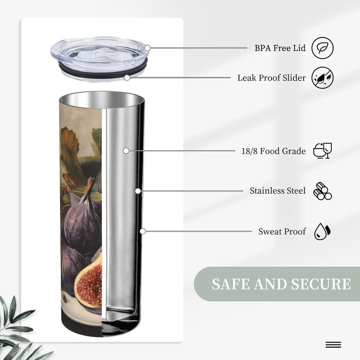 Кружка з прямою трубочкою, 590 мл, принт з інжиром, підходить для кемпінгу, офісу та дому.