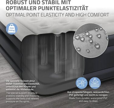 Надувний матрац ML-Design для 2 осіб 203x157x47 см сірого кольору, сертифікований TV, самонадувальний надувний матрац з електричним повітряним насосом 230 В, надувний матрац для кемпінгу, гостьове ліжко, двоспальне ліжко сумка для перенесення, сірий