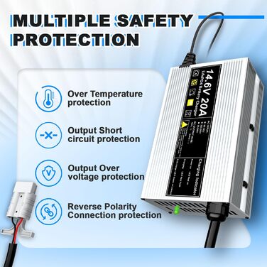 Зарядний пристрій LiFePO4 14,6 В 20 А для літій-залізофосфатних акумуляторів 12 В (12,8 В), швидка зарядка, захищає акумулятор