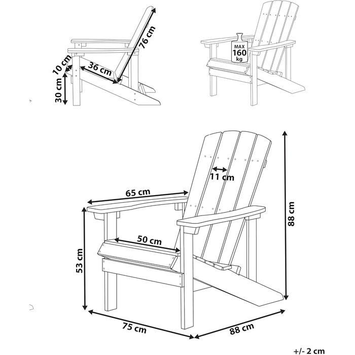 Садове крісло Beliani Modern Muskoka зеленого кольору з широкими підлокітниками Adirondack