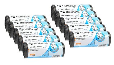 Набір з 10 предметів DEISS 44902 - UNIVERSAL PLUS - 15-літрові пакети для сміття СІРІ - 50 шт. у рулоні/Перероблений ПНД/Emil Deiss/Сміттєві пакети