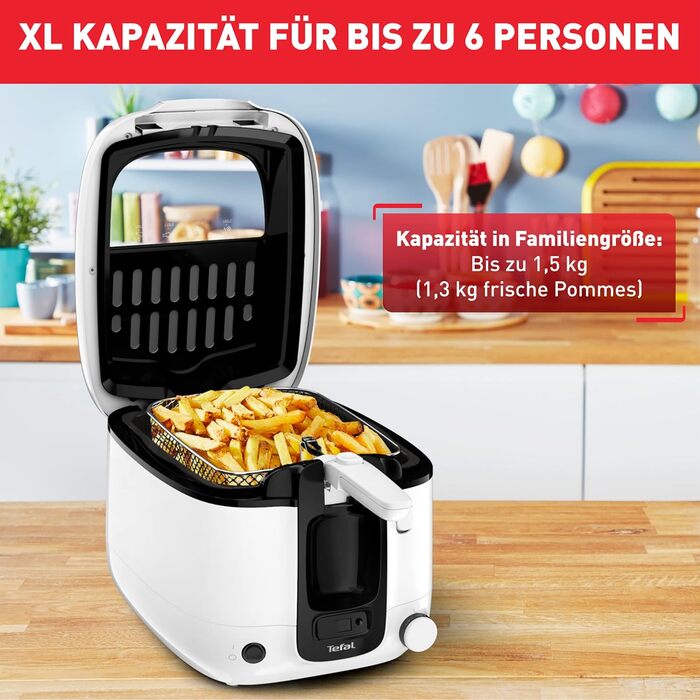 Фритюрниця Tefal Super Uno FR3140 в т.ч. таймер Ємність 2,2 літра Запчастини, які можна мити в посудомийній машині Антипригарне покриття Фільтр для видалення запахів Захист від бризок Знімний контейнер Білий/Чорний Super Uno з таймером білий/чорний