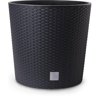 Кашпо HappyFlower MultiProject вкл. вставку круглий ротанговий вигляд 4 розміри 4 кольори кашпо (400, чорний) 400 антрацит