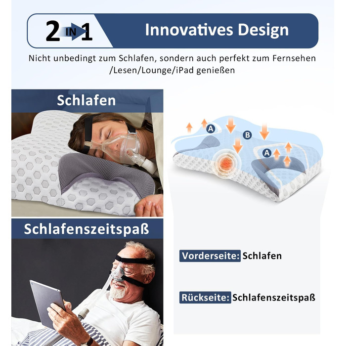 Подушка Hydomi CPAP для бічних спальних місць зменшує витоки повітря та тиск маски - Подушка з піни з ефектом пам'яті підходить для пацієнтів з апное сну та користувачів масок CPAP - Подушка для підтримки шиї збоку, спини та живота 02-Стандарт (22.83'*14.