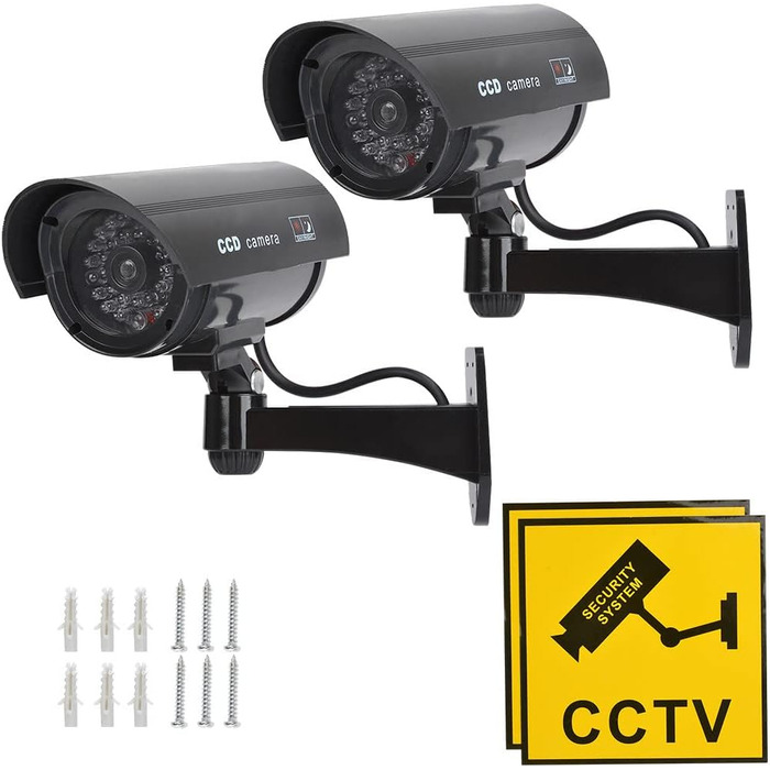 2 Pack Dumy Camera CCTV Camera Surveillance with Red Flash LED Fake Security Camera - Black, 2 Pack Dumy Camera CCTV Camera Surveillance with Red Flash LED Fake Security Camera - Black