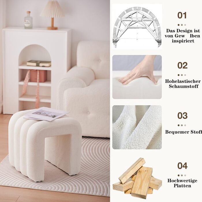Табурет Zedelmaier з дерев&39яними ніжками білий табурет, пуф, кубоподібне сидіння та пуф для вітальні, спальні, передпокою (білий)