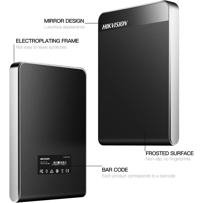 Зовнішній жорсткий диск Hikvision 1 ТБ, 2.5 дюйма USB 3.0 Ultra Thin Portable SATA, жорсткий диск для ПК, Mac, ноутбука, телевізора, мобільного телефону, Wii U, Xbox, PS4 (чорний) HD-E30