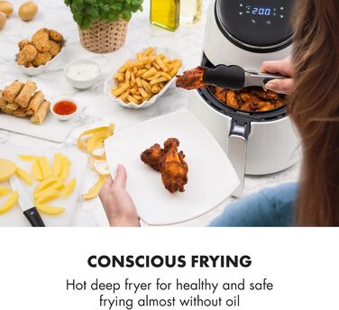 Фритюрниця, фритюрниця, аерофритюрниця, 1300 Вт, ємність 2,5 л, смаження без жиру, випічка, гриль, смаження, 8 програм, антипригарне покриття CeraPlus, білий