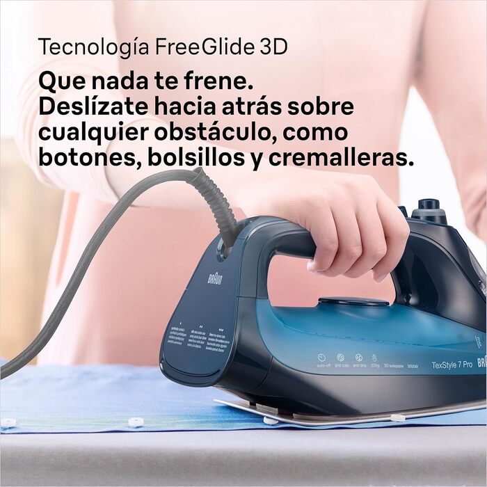 Парова праска Braun TexStyle 7 Pro SI 7160 BL - праска з підошвою Freeglide 3D, вертикальна подача пари, 3000 Вт, синя