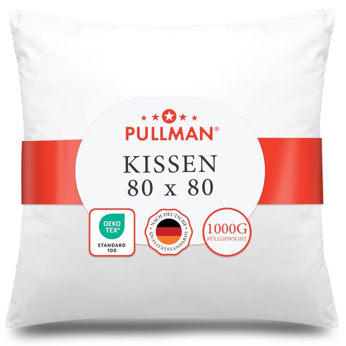 Подушка Pullman 80x80 см - подушка з мікрофібри готельної якості для всіх положень сну, зручна подушка для алергіків з наповнювачем 1000 г, сертифікована подушка для ліжка Oeko-Tex (80 x 80) 80x80 см 1
