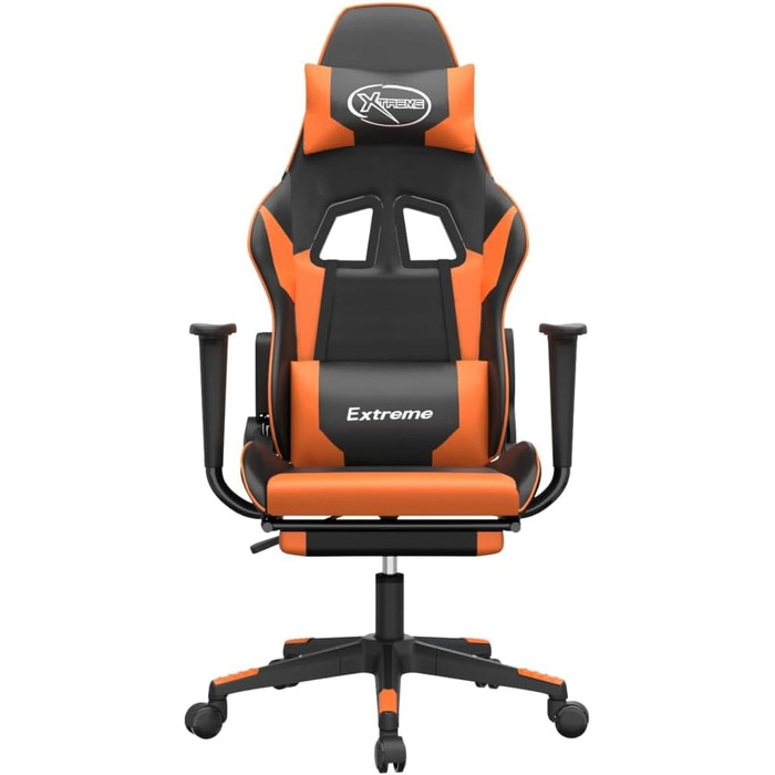 Ігрове крісло з підставкою для ніг, чорно-помаранчева штучна шкіра, крісло, шезлонг, письмове крісло для вітальні, спальні, модель 3143705