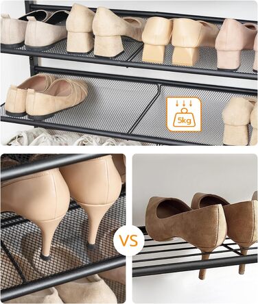 Взуттєва полиця HOOBRO, 4 полиці для взуття, шафа для взуття, регульована металева сітчаста полиця, містка верхня частина, для 12-15 пар взуття, вхід, коридор, індустріальний стиль, вінтажний коричнево-чорний EBF42XJ01 темно-коричневий чорний 75 x 30 x 69