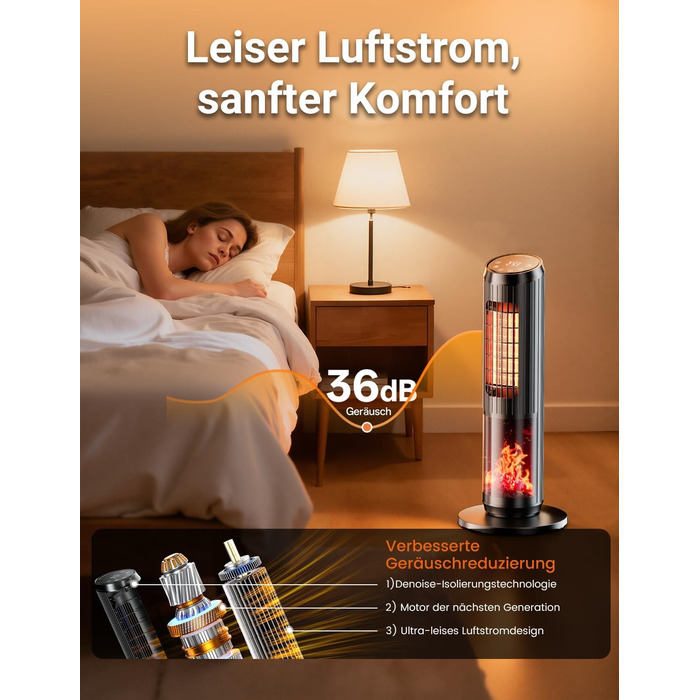 Енергозберігаючий керамічний електричний обігрівач потужністю 2000 Вт з дистанційним керуванням, ефектом димоходу, термостатом, коливаннями 70, режимом ECO, 3 режимами, таймером 1-8 годин, захистом від перегріву та перекидання, тихою роботою для офісу та 