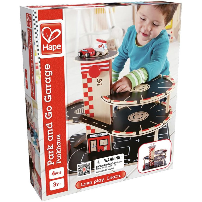 Ігровий набір дерев&39яний гараж від Hape Автомобільний гараж на ТРЬОХ рівнях з автомобілями та вертольотом
