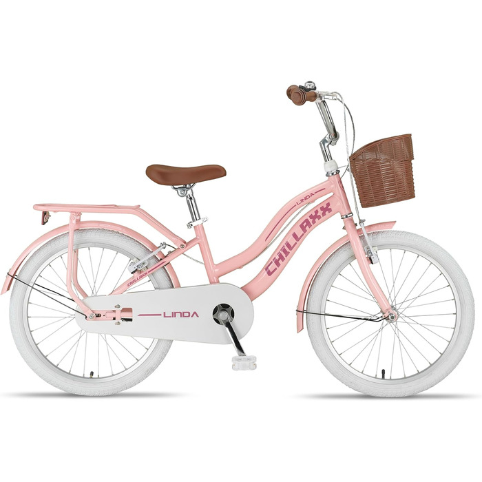 Дитячий міський велосипед Chillaxx Bike Linda Premium 20 дюймів - Велосипед для дівчаток, хлопчиків, голландський велосипед, міський велосипед, дитячий велосипед, підходить для 6, 7, 8, 9, 10, 11 років, рожевий