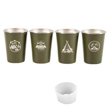 Набір з 4 кавових чашок з нержавіючої сталі 304 для використання на відкритому повітрі об&39ємом 350 мл із силіконовим тримачем для чашок