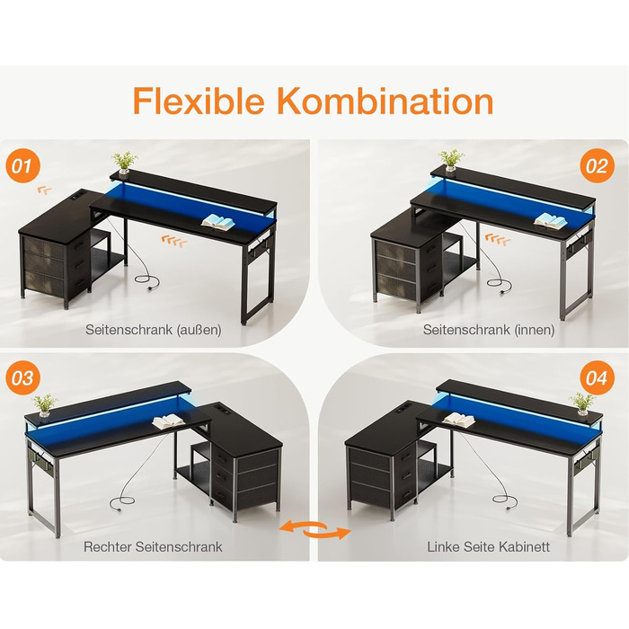 Г-подібний письмовий стіл ODK, 174 x 100 см, метал / дерево, чорний