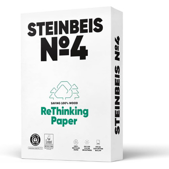 Папір для принтера Steinbeis No. 4 перероблений папір формату DIN A4 80 г/м, білий і без хлору, 2500 (5 x 500) аркушів високоякісного копіювального паперу ISO 100 / CIE 135