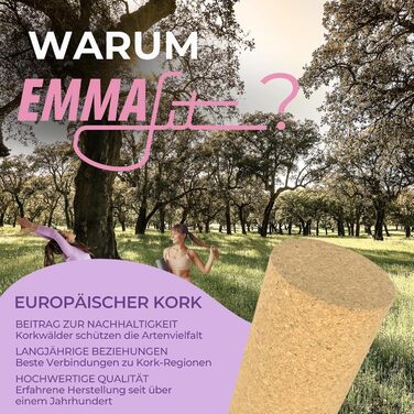 Ролик для фасцій EMMAfit Cork Нековзний корковий ролик для тригерних точок та напруження Невеликий ролик для фасцій з натурального корка Гігієнічний та екологічно чистий Міцний ролик для масажу фасцій 30 x 10 см