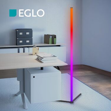 Кутова LED торшер EGLO RGBIC з ефектами підсвічування, чорний, багатоколірний