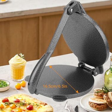 Чавунний прес GAESHOW Taco, прес для тортильї, прес для кукурудзяного борошна, виробник тортильї, чавунний прес для тортильї, прес для тіста для домашніх коржів, інструмент для млинців, 16,5 см