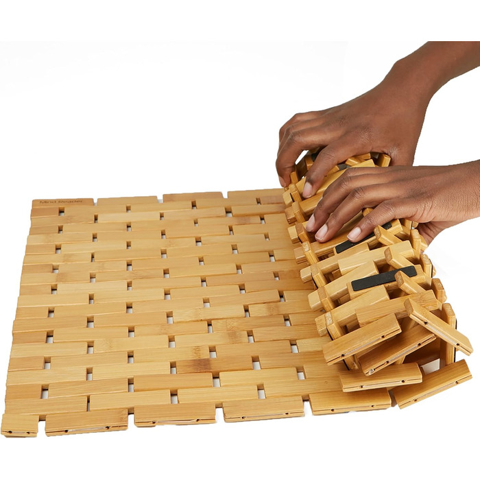 Колекція Mind Reader Bali, розкішний бамбуковий килимок для душу в рулоні, 23.5 'L x 16.5 W x 0.4 H, коричневий, коричневий