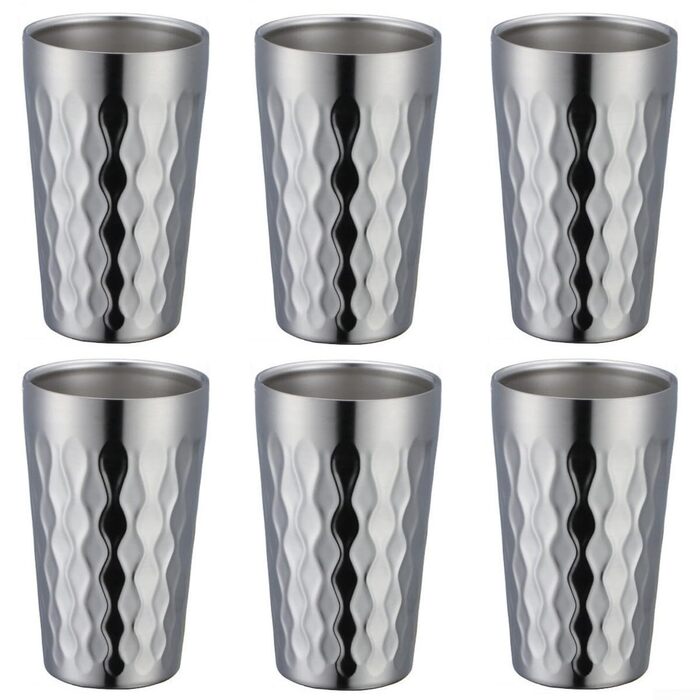 Двостінні чашки для пиття з нержавіючої сталі, 330 мл, ізольовані штабельовані чашки для води для використання на вулиці, набір з 6 предметів