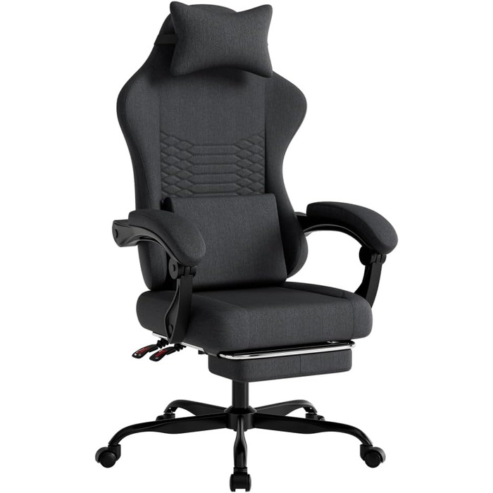 Ігрове крісло/офісне крісло, ергономічне, масажне сидіння з регульованою підставкою для голови та ніг, регульованими підлокітниками та 3D-підлокітниками, сталевий каркас (червоний) чорна тканина