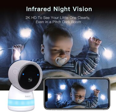 Монітор ARENTI з камерою 2K/3MP, 5 дюймів Wi-Fi Відеоняня PTZ 355, ІЧ нічне бачення, нічне світло, колискові, відображення темпера