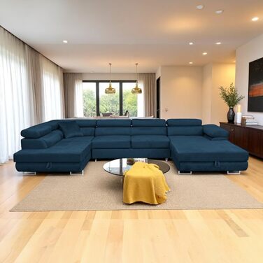 Кутовий диван Aller Moon U XXL зі сплячою функцією та двома відділеннями для зберігання речей. (Темно-синій, лівий) Темно-синій лівий