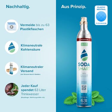 Балон CO2 преміум-класу SodaSmart для виробника газованої води Quooker Наповнений 425 г вуглекислого газу 25 г додатково для більш ніж 60 л Балон з вуглекислим газом як резервний пакет