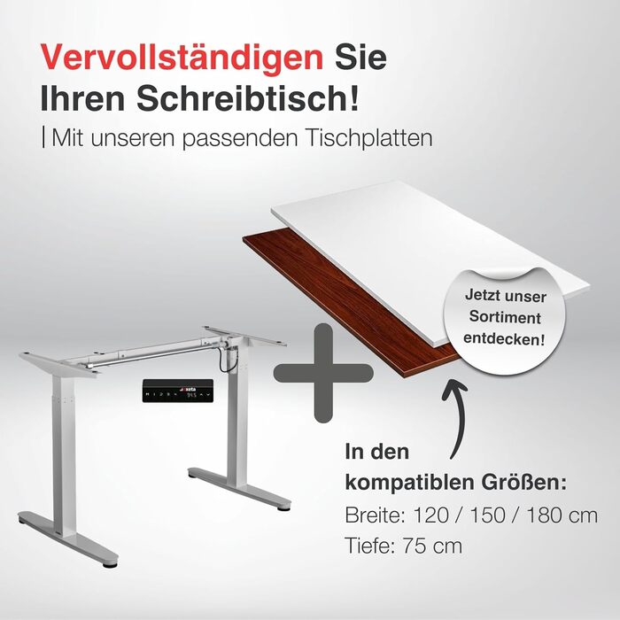 Електричний каркас столу з регулюванням висоти ergoEASY 100-160 см чорного кольору Каркас столу з регулюванням висоти, двигуном та функцією пам&39яті, білий