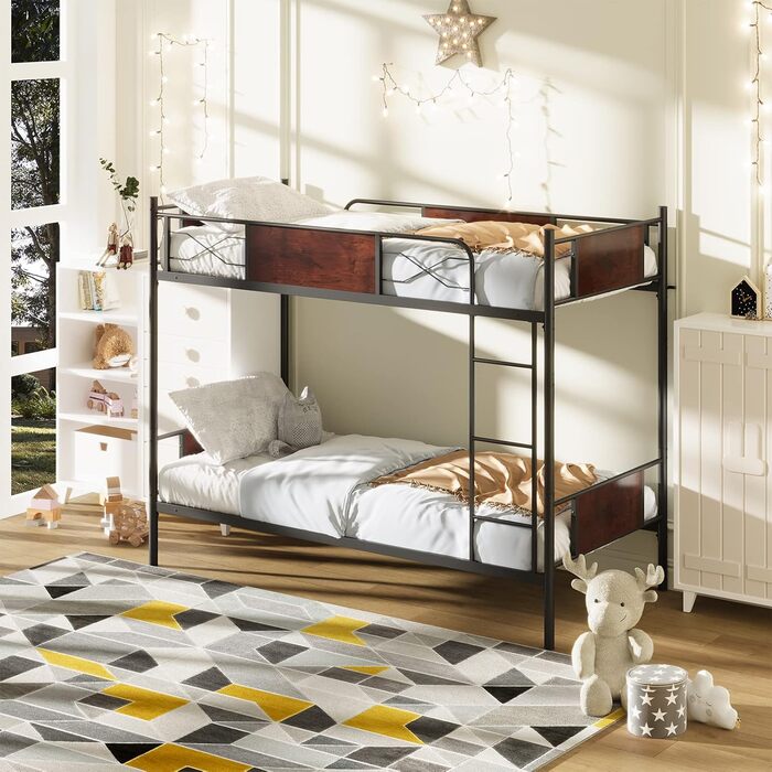 Двоярусне ліжко COSTWAY, двоярусне ліжко 2-в-1, що трансформується, з драбиною, 190 x 90 см, промислове ліжко-горище з металу, дво
