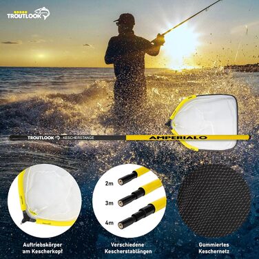 Професійний комплект підсаків для форелі - ручка підсака Amperialo, різна довжина, 2,0 метри