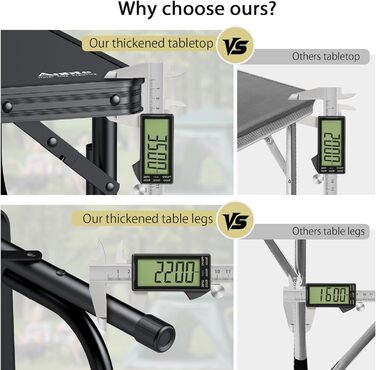 Кемпінговий стіл Anbte, розкладний стіл 87x40x26 см (ДхШхВ) з товстою алюмінієвою рамою, низький стіл для пікніка, легкий садовий стіл, стіл-валіза, стіл для барбекю, портативний для кемпінгу, вечірки, пляжу, балкону (повністю чорний), повністю чорна рама