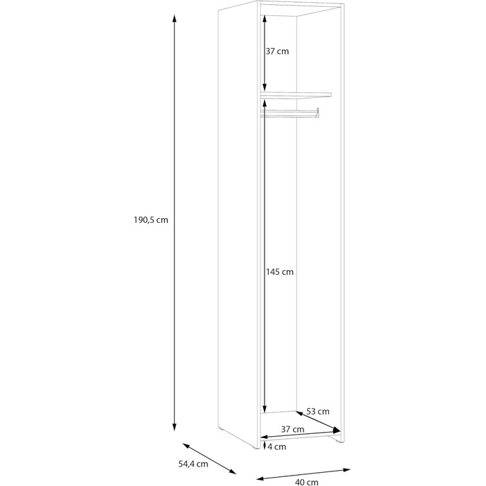 Шафа 40, вузька сучасна шафа, 1-дверна, шафа для передпокою, передпокій, дерев&39яний композит, білий, 40 см завширшки x 190,5 см заввишки x 54,4 см завглибшки
