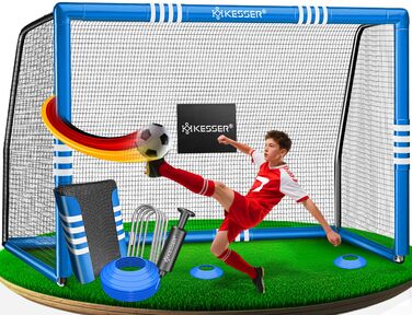 Футбольні ворота KESSER для саду, міцні тренування на свіжому повітрі, тренування зі стрільби, сітка, стійка до ультрафіолету, сталева рама з підкладкою, анкерні кріплення для землі, повітряний насос, конуси, монтажні аксесуари для дітей та дорослих, 240 