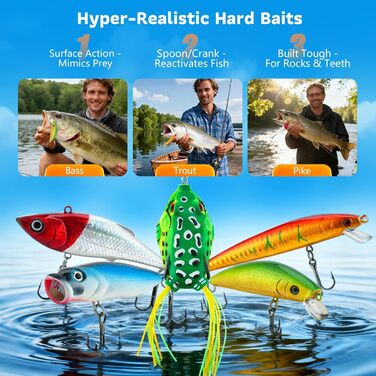 Набір рибальських снастей із 314 предметів, набір рибальських снастей з рибальськими аксесуарами, затискачами для губ, знімачем гачків, гачками, рибальськими приманками, коробкою для снастей на 3 полиці. Підходить для початківців та професіоналів у компле