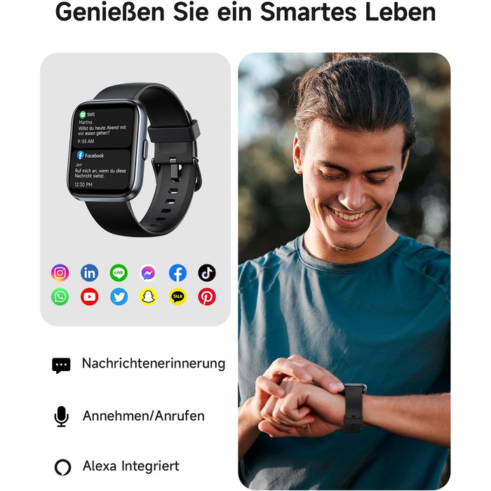 Розумний годинник для чоловіків та жінок, 1,8-дюймовий AMOLED-дисплей, розумний годинник з функцією телефону, Alexa, фітнес-годинник з серцевим ритмом, сном, SpO2, крокоміром, 110 спортивних режимів, водонепроникність IP68, спортивний годинник для iOS та 