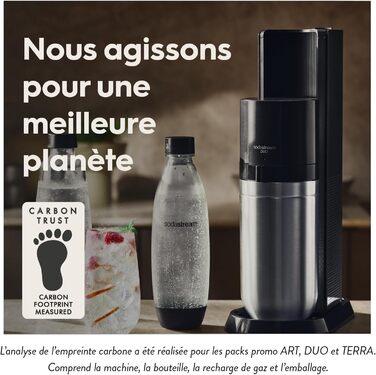 Пакет SodaStream Soda maker DUO з циліндром CO2 Quick-Connect, 2 шт. скляною пляшкою 1 л і пластиковою пляшкою 1 л, яку можна мити в посудомийній машині, висота 44 см, колір титан