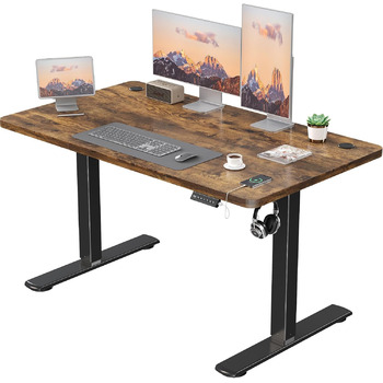 Електричний стіл з регульованою висотою та USB-портом для зарядки, стіл з регульованою висотою, ергономічний стіл для роботи сидячи та стоячи 120 x 60 см, коричневий