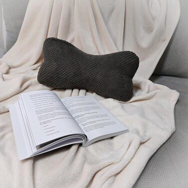 Подушка для читання, подушка для читання, валик для шиї, подушка для шиї з вельвету, опорна подушка, текстурована дорожня подушка, фігурна подушка, підставка для книг, гнучка підставка для книг, електронних книг або планшетів - 18x35 см (антрацит)