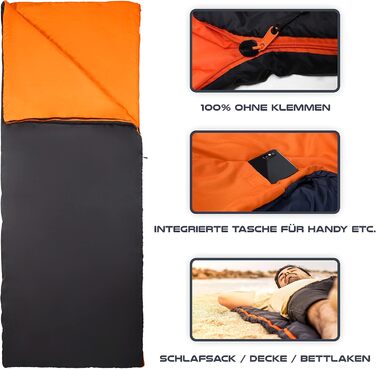 Спальний мішок MOUNTREX - Маленький розмір упаковки та надлегкий (700 г) Літній спальний мішок-ковдра - Літній спальний мішок для активного відпочинку на природі - Кемпінг, подорожі, фестивалі - З&39єднується Чорний - Лівий