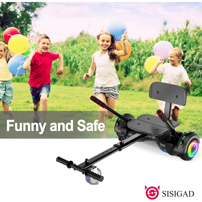 Гіроскутер із кріпленням сидіння – самобалансуючий 6,5" з Bluetooth-динаміком та світлодіодними ліхтарями для дітей, дівчаток та хлопчиків (включно з картингом)