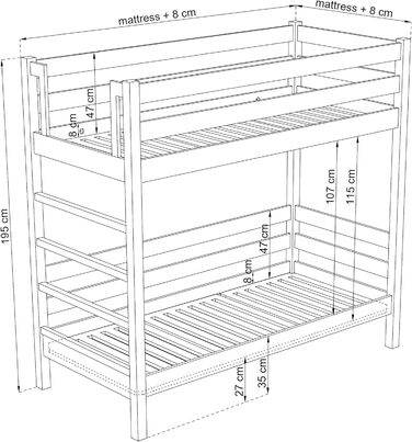 Двоярусне ліжко N-wood N03, дитяче ліжко 120х180 см, для 2 дітей, 2 сторони для складання сходів Ліва або права, Безпечні закругле
