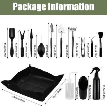 Набір інструментів для бонсай, 17 предметів, з килимком для пересадки рослин 50х50 см. Комплект інструментів для сукулентів та догляду за садом для бонсай, пересадки та догляду за рослинами.