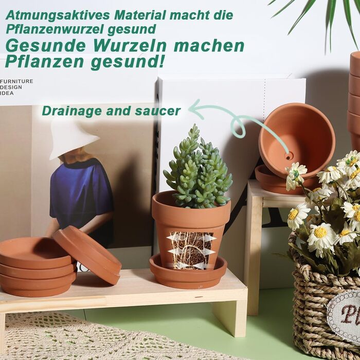 Теракотові горщики vensovo з блюдцями, 7,6 см, глиняний горщик, керамічний горщик, кактус, квіткові горщики, горщик для сукулентів, дренажний отвір, ідеально підходить для рослин, виробів, весільних подарунків, 12 шт. , коричневий 1